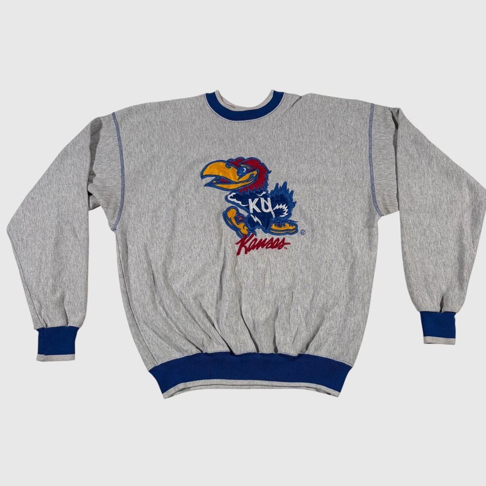 Vintage 90s Kansas Jayhawks Sweatshirt XL The Game Trim Collar